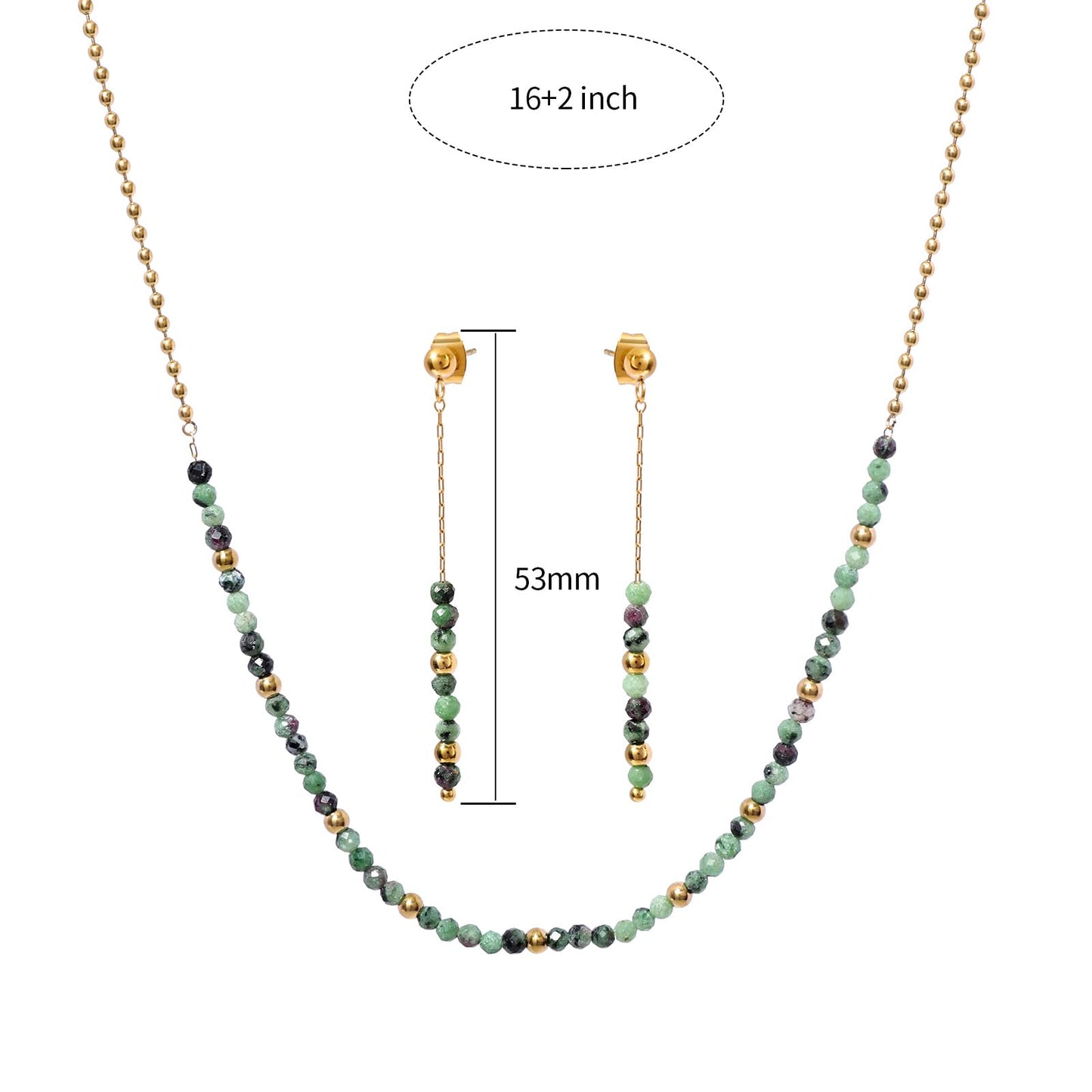 TaYolnFaSo Round Ruby Zoisite Beads Jewelry Set for Women 18K Gold Plated Ruby Zoisite Necklace and Earrings Set Gift for Girlfriend