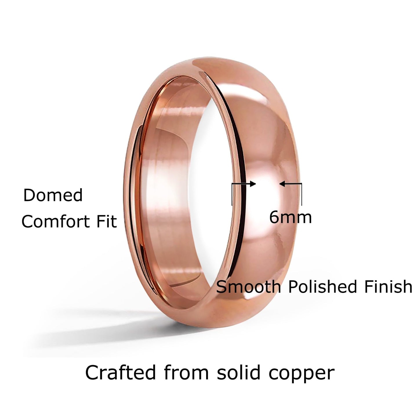 IVY & BAUBLE Pure Uncoated Solid Copper Ring for Men & Women — Lab-Tested, Raw Authentic Copper Band, Wellness Jewelry, Crafted in USA, 6mm, Size 7
