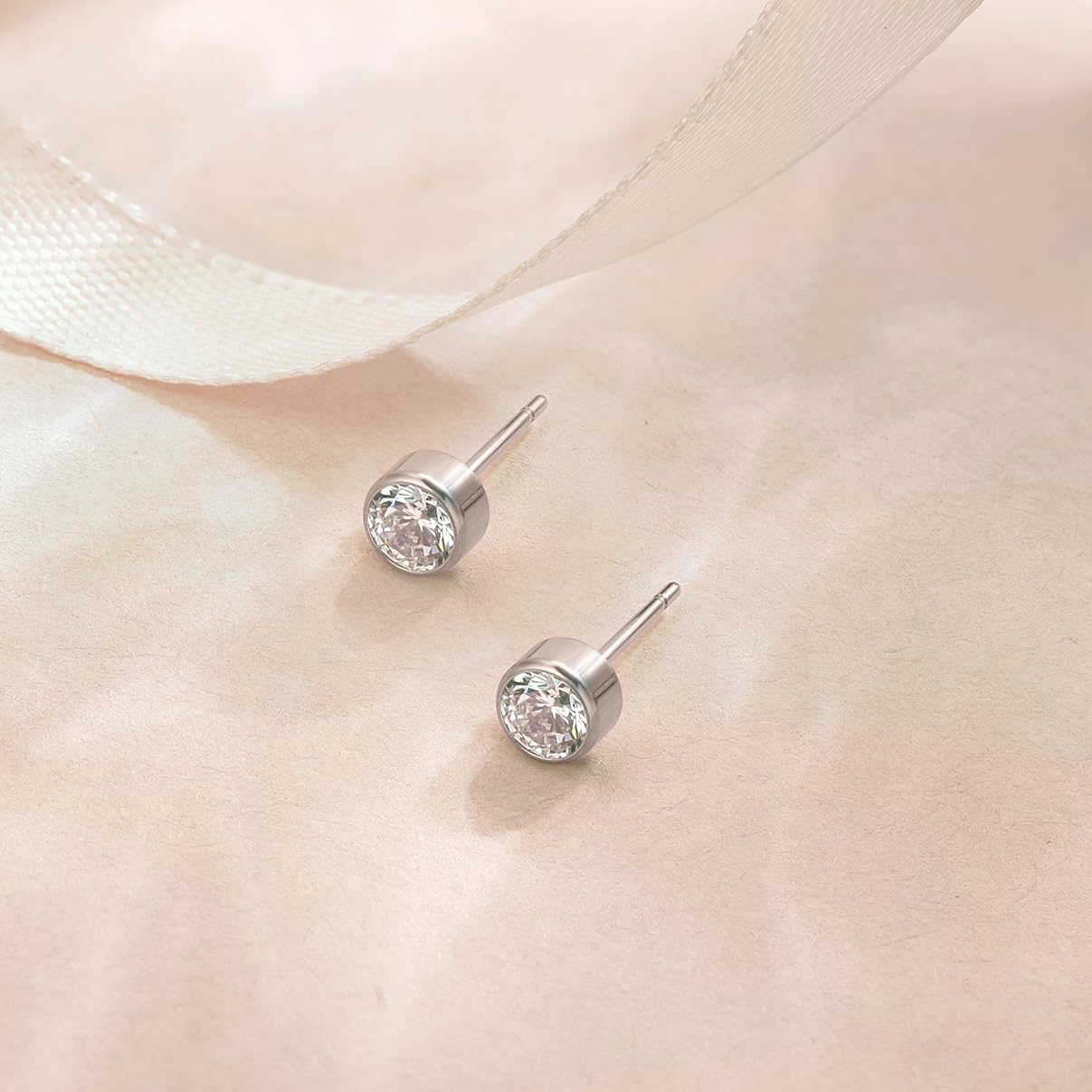 Limerencia Titanium Stud Earrings, Hypoallergenic, Cubic Zirconia, Round, Bright/Princess-Cut, Square/Ball, 5mm, Butterfly Clasp, for Women and Men