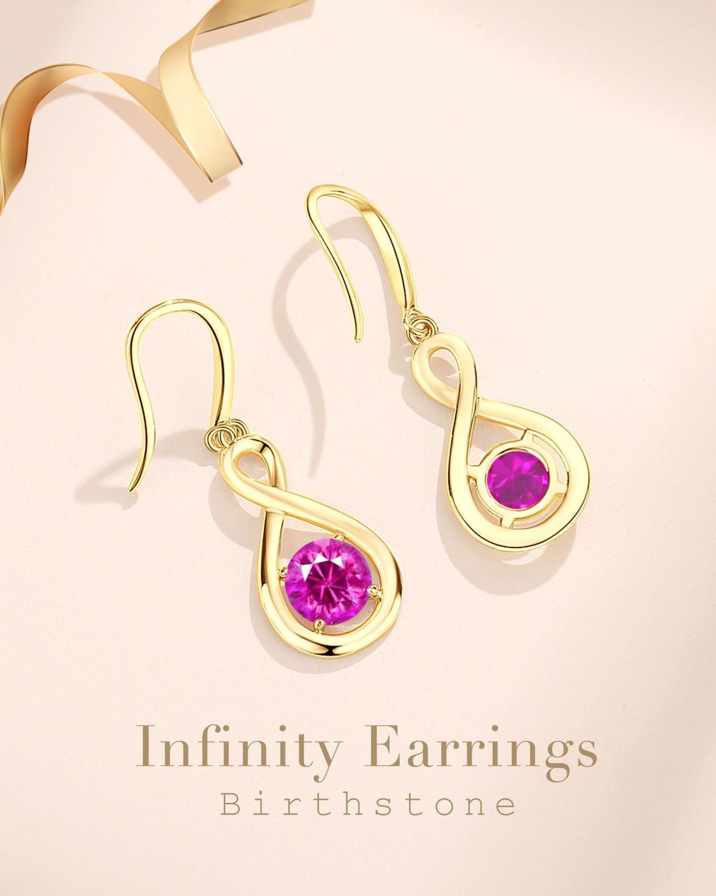 FANCIME Pink Tourmaline Dangle Drop Earrings 925 Sterling Silver Yellow Gold Plated Dainty Infinity Gemstone October Birthstone Earring Fine Jewelry Birthday Mothers Day Gifts for Wife Her Women