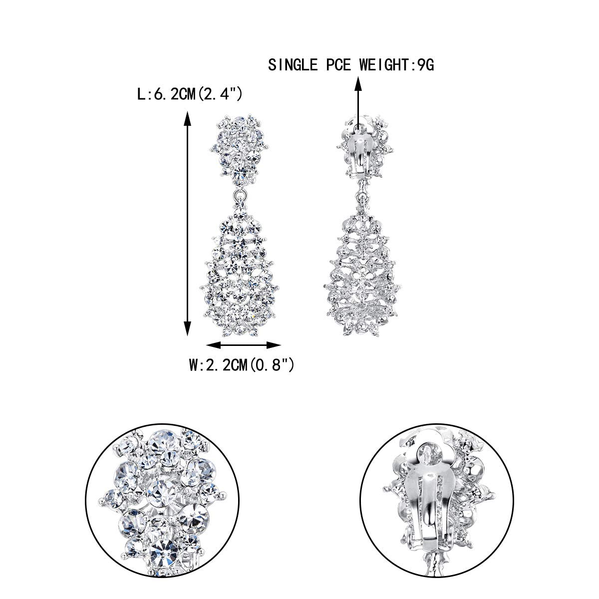 EVER FAITH Women's Jewelry Clear Crystal Floral Behimia Hollow Teardrop Dangle Clip-on Earrings Silver-Tone