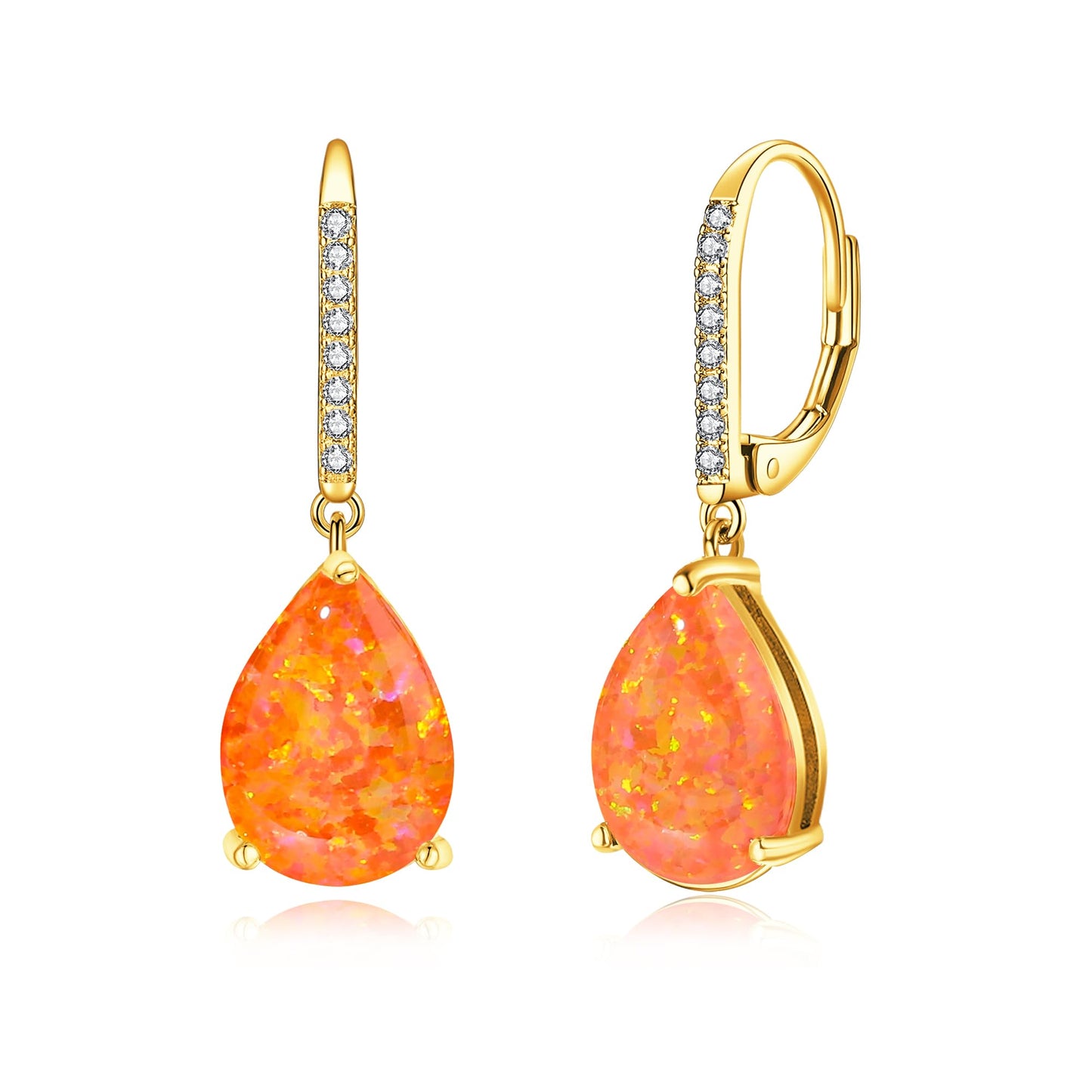 Leverback Orange Opal Dangle Earrings 14k Yellow Gold Plated Drop Earrings for Women Teardrop Earrings Elegant Jewelry Gifts for Mothers Day Birthday Party