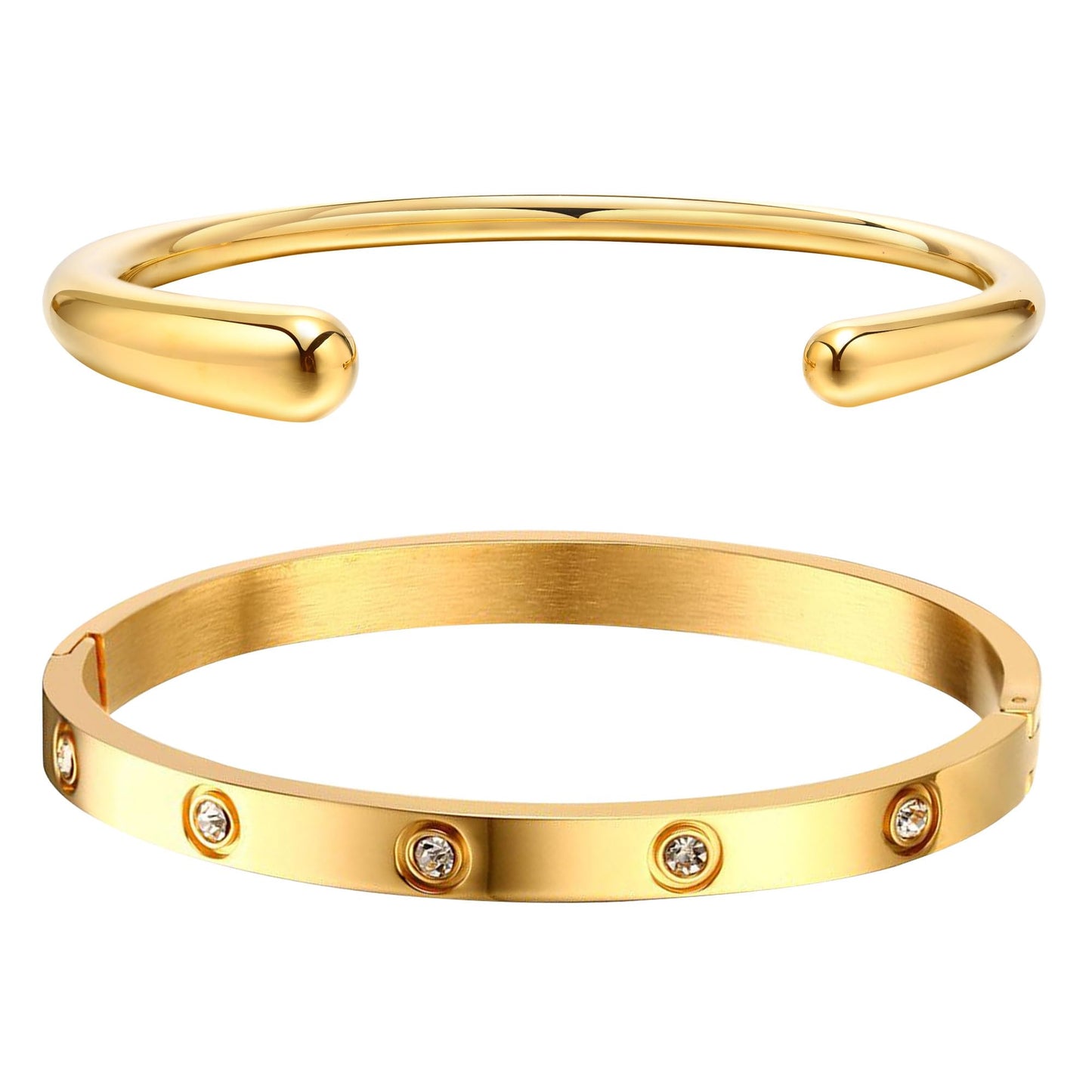 MPRAINBOW Gold Bracelets for Women, 2Pcs 18K Gold Plated Cubic Zirconia Bangle Crystal Friendship Bracelet Jewelry,Wedding Party Christmas Birthday Gift for Girlfriend Sister Daughter