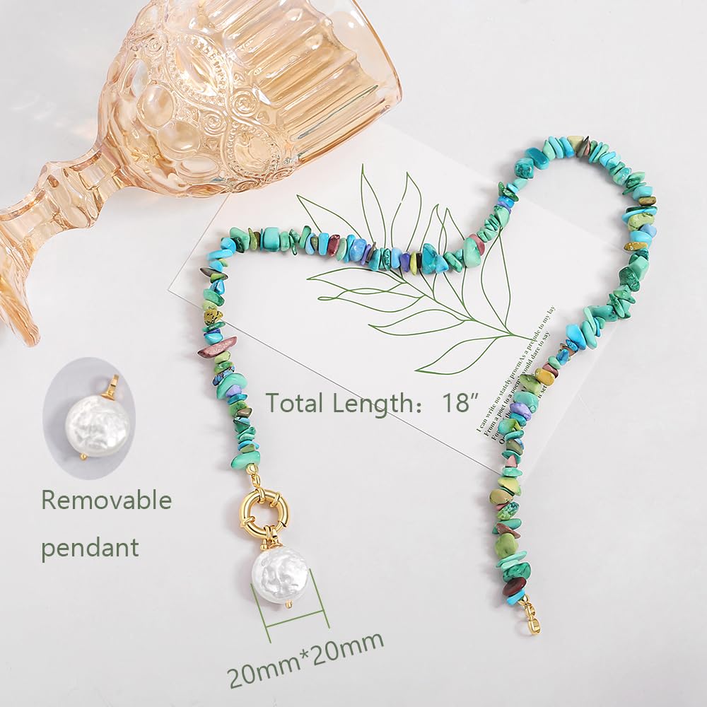 CANEVINKA 18K Gold Plated Bohemian Turquoise Pearl Necklace for Women Colorful Gravel Beads Necklace Summer Vibe Jewelry