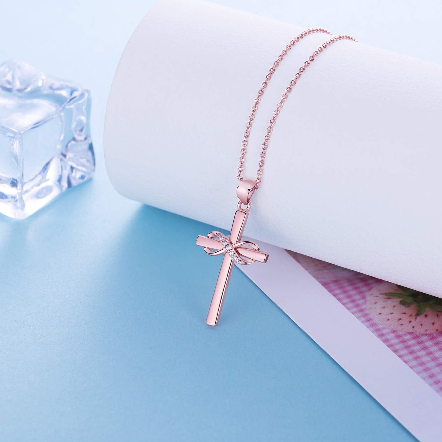 AmorAime 925 Sterling Silver Cross Necklace for Women Infinity Necklace 14k Rose Gold Plated Necklaces for Festival, Vacation or Holiday