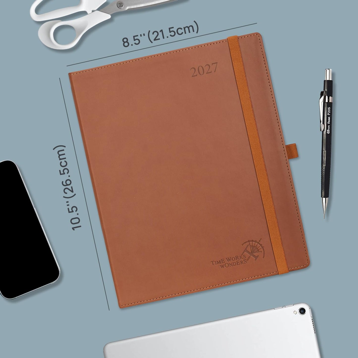 POPRUN 2027 Planner, Large-8.5" x 10.5", 2027 Weekly Calendar Planner (Jan 2027-Dec 2027) with Hourly Time Slots, Weekly Monthly Appointment Book for School & Work, Leather Softcover - Burgundy