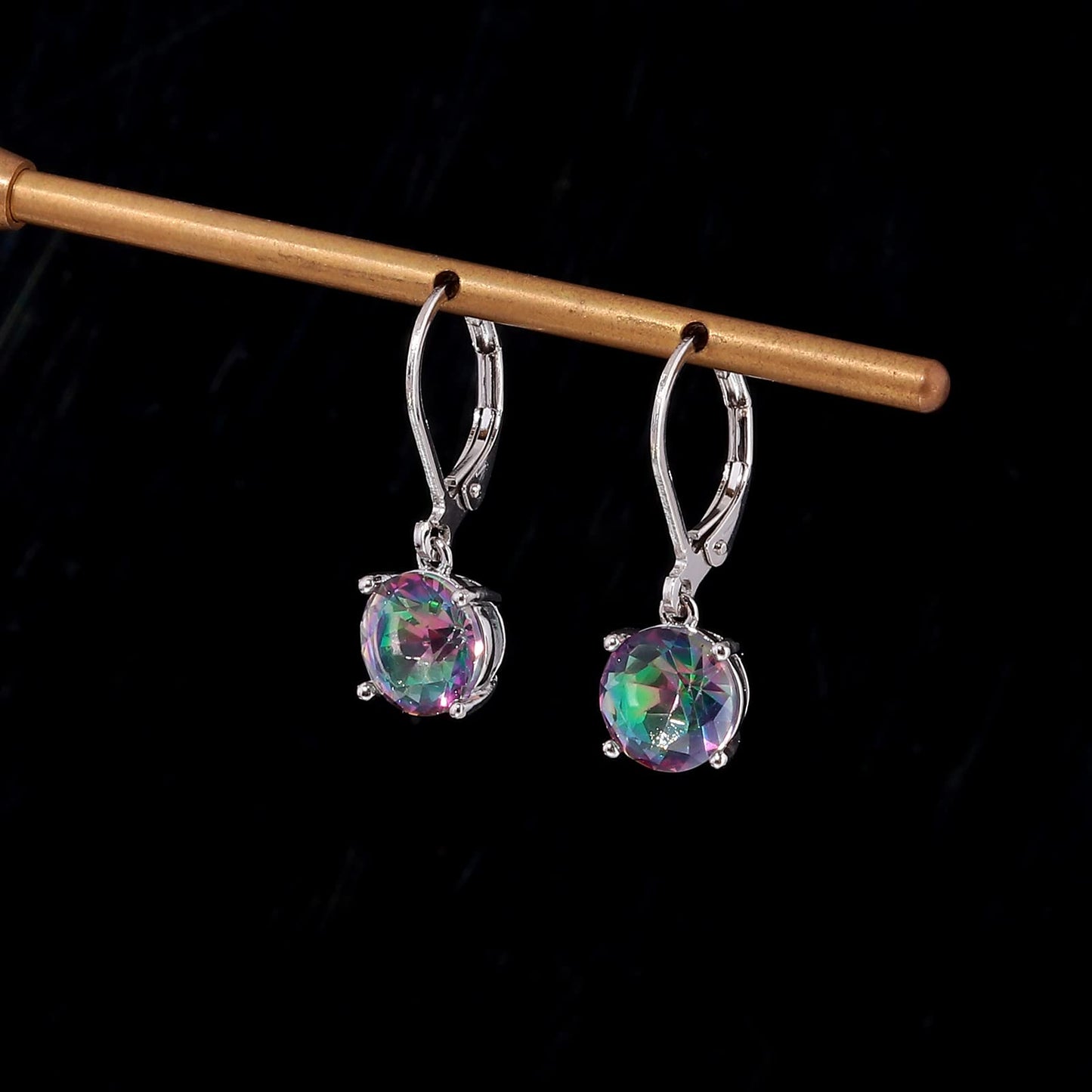 CiNily Leverback Dangle Earrings Created Mystic Rainbow Crystal Drop Earrings White Gold Plated Hypoallergenic Jewelry for Women for Sensitive Ears 8 mm