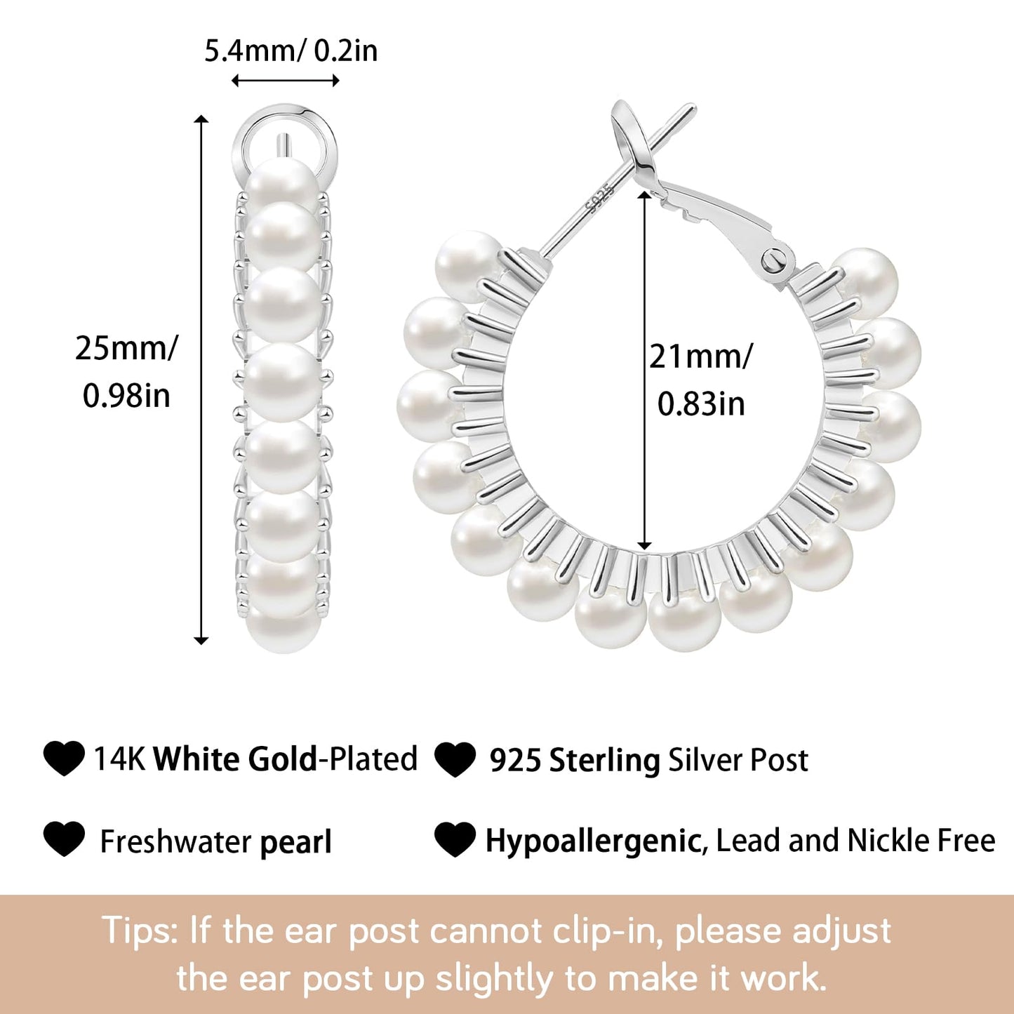 GLOQUAT Silver Plated Freshwater Pearl Hoop Earrings for Women S925 Silver Post Hypoallergenic Vintage Pearl Hoops for Women Trendy Everyday Earrings with Pearls Gold Hoop Earring Lightweight Jewelry