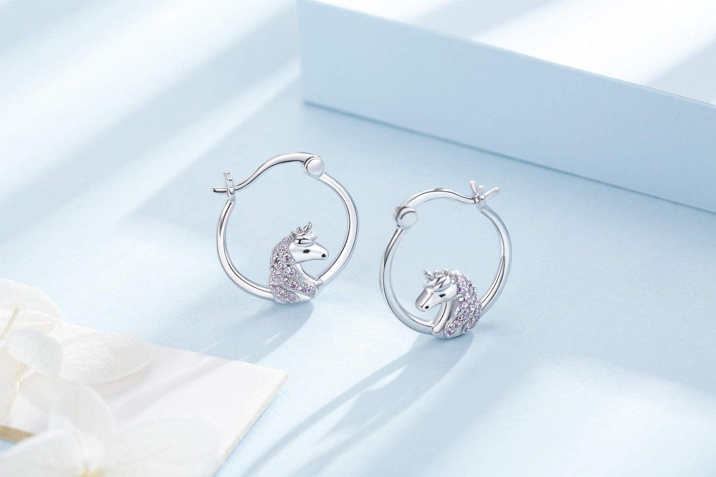 Unicorn Hoop Earrings for Girls Women Sterling Silver Small Animal Huggie Hoop Earrings for Sensitive Ears Unicorn Jewelry Graduation Gifts for Daughter Her