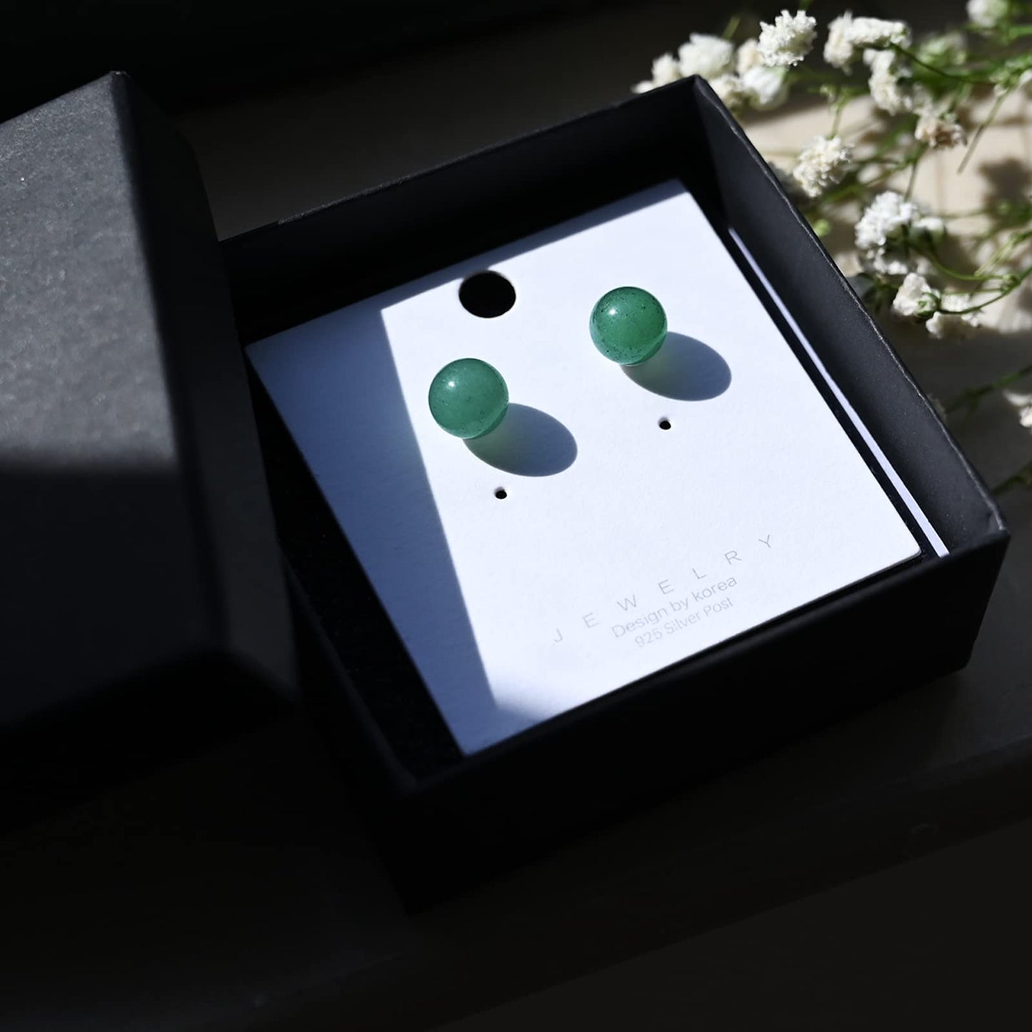 Jade Earrings Studs, 8mm Dark Green Jade Earrings for Women, Sterling Silver Stud Earrings for Sensitive Ears, Green Jewelry for Women & Men, Good Luck Handmade Earrings Gift for Birthday Anniversary