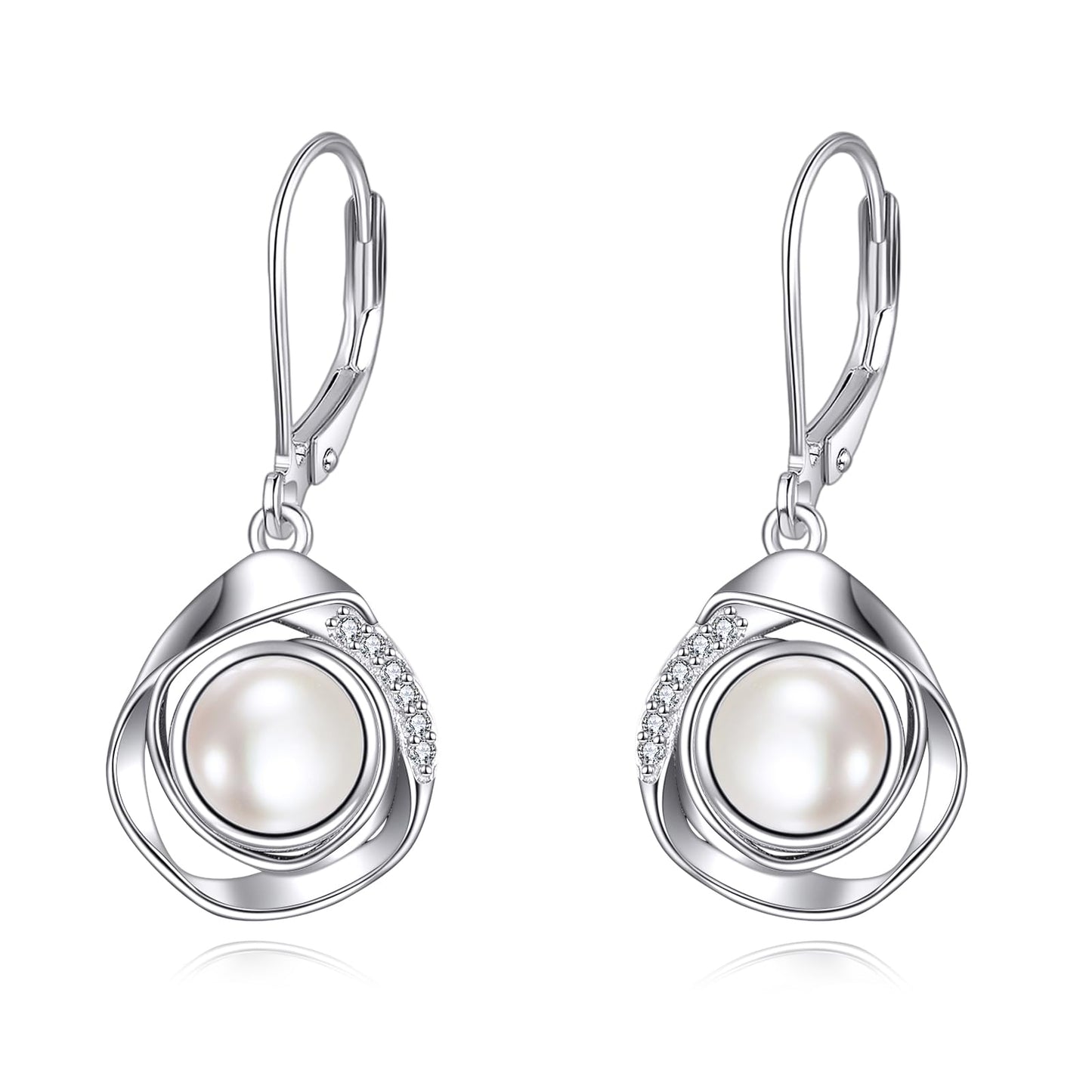 VONALA Pearl Leverback Earrings 925 Sterling Silver Dangle Drop Pearl Jewelry Gifts for Women (White Pearl)