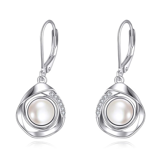 VONALA Pearl Leverback Earrings 925 Sterling Silver Dangle Drop Pearl Jewelry Gifts for Women (White Pearl)
