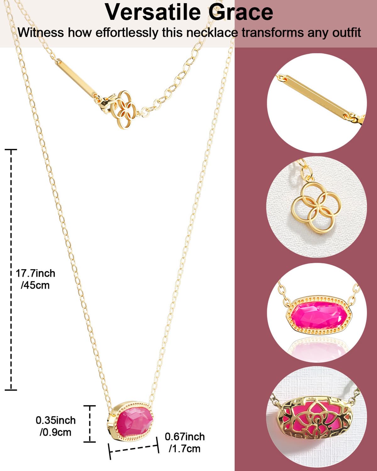 AICase 18K Gold Plated Pendant Necklace for Women,Fashion Jewelry,Anniversary Birthday Gifts for Women/MoM/Sister/Friends/Her/Wife/Grandma/Coworker Mother's Day gifts for MoM_Hot pink