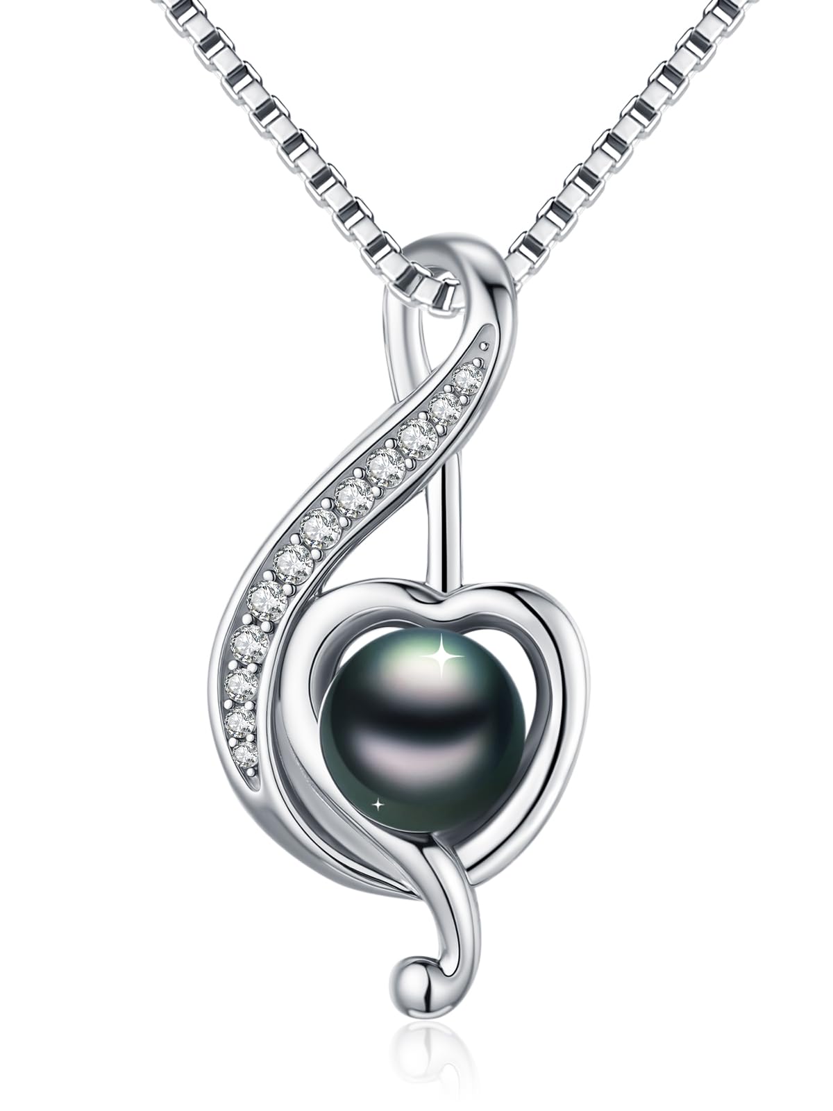 KANNSOAR Tahitian Black Pearl Necklace 925 Sterling Silver Musical Note Pendant Tahitian Black Pearl Jewelry for Women Wife Gifts for Wedding Anniversary Christmas Birthday