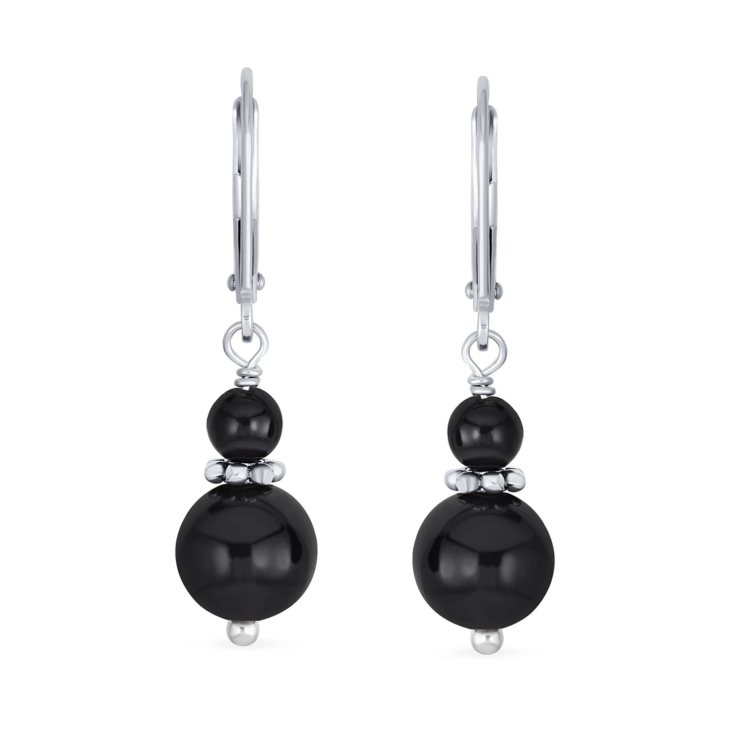 Bling Jewelry Bali Style .925 Sterling Silver Black Onyx Bead 3MM & 8mm Balls Drop Earrings Milgrain Rondel Separator Lever Back Genuine Gemstone