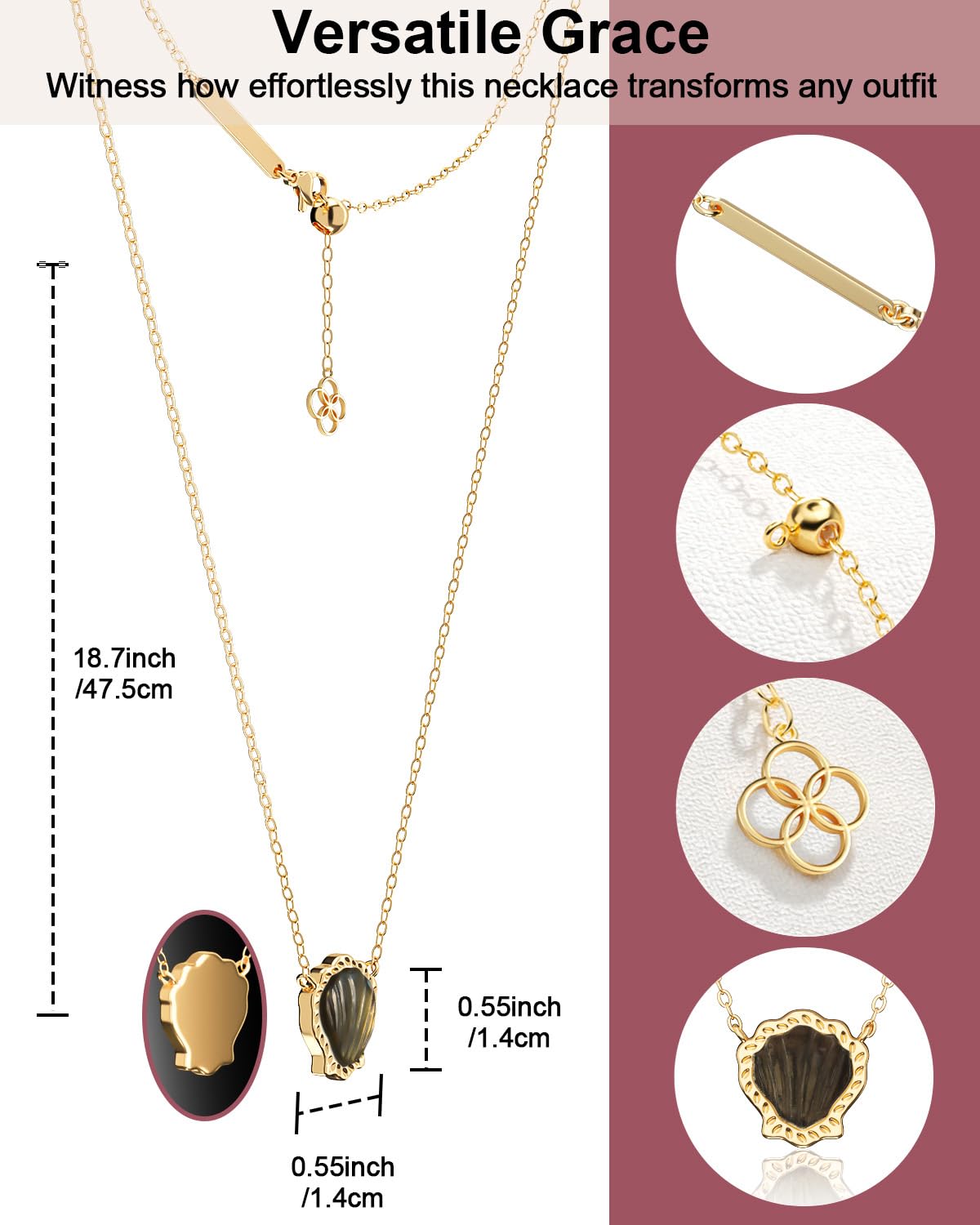 AICase 18K Gold Plated Pendant Necklace for Women,Shell Ivory Mother Of Pearl Fashion Dainty Jewelry,Anniversary Birthday Gifts for Women/MoM/Sister/Friends/Her/Wife/Grandma/Coworker_Black