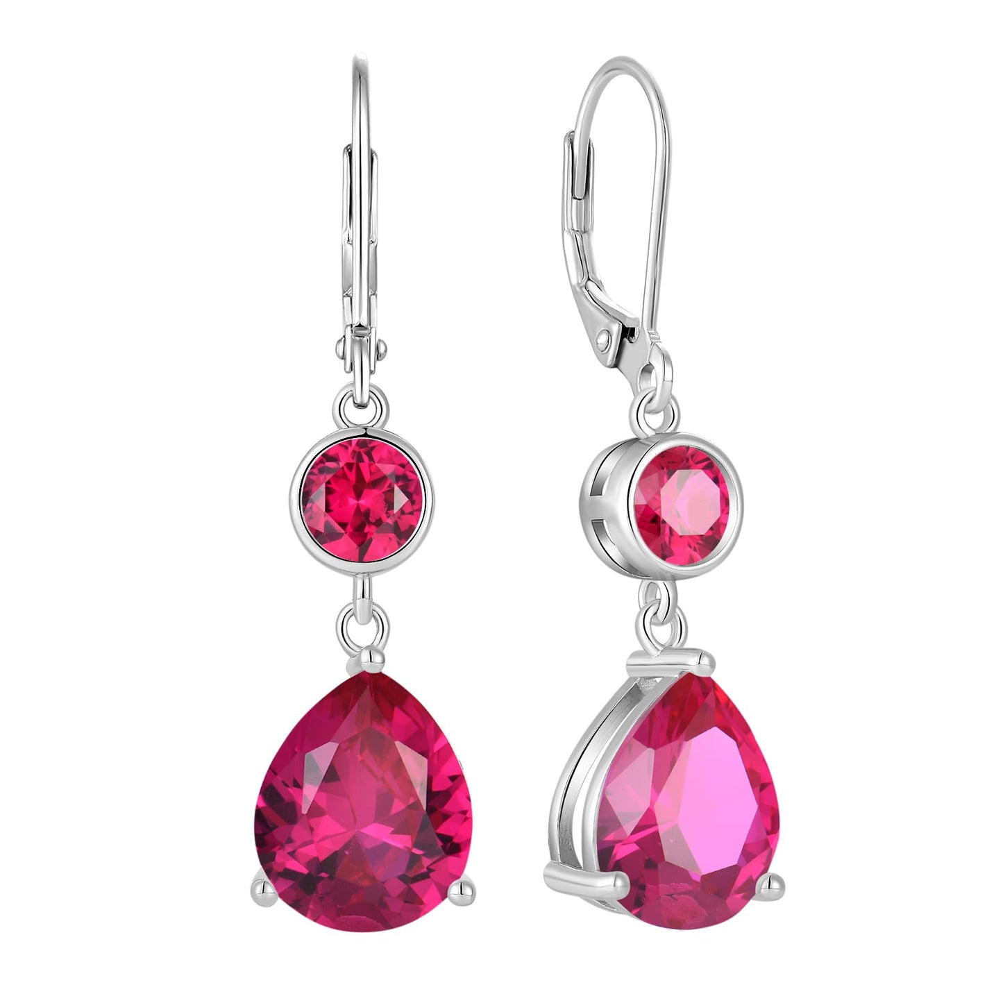 FYNSBLE Ruby Birthstone Earrings for Women,Sterling Silver Dangle Drop Leverback Earrings Hypoallergenic Jewelry for Women