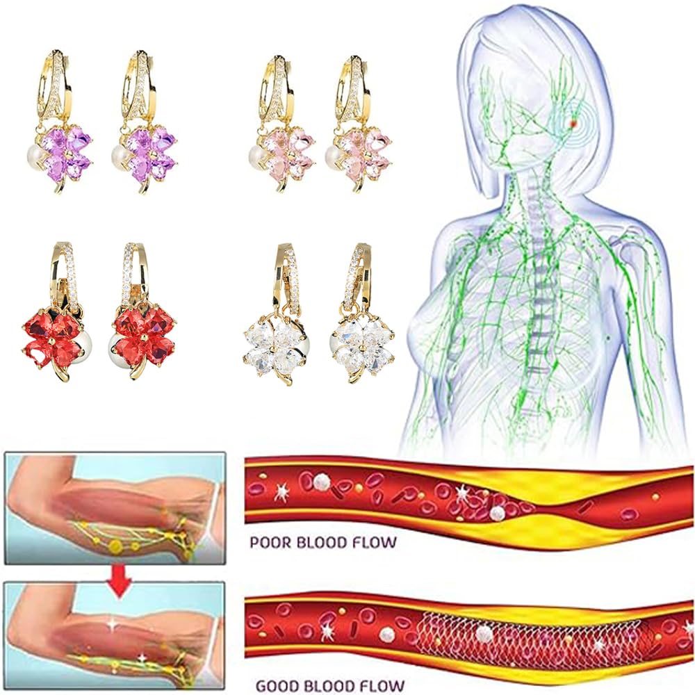 4 Pairs Lymphatic Drainage Slimming Hoop Earrings, Halolux Lymphvity Germanium Earring Acupuncture Therapy Hoop Earrings Fashion Jewelry Gift For Women Men (4color)