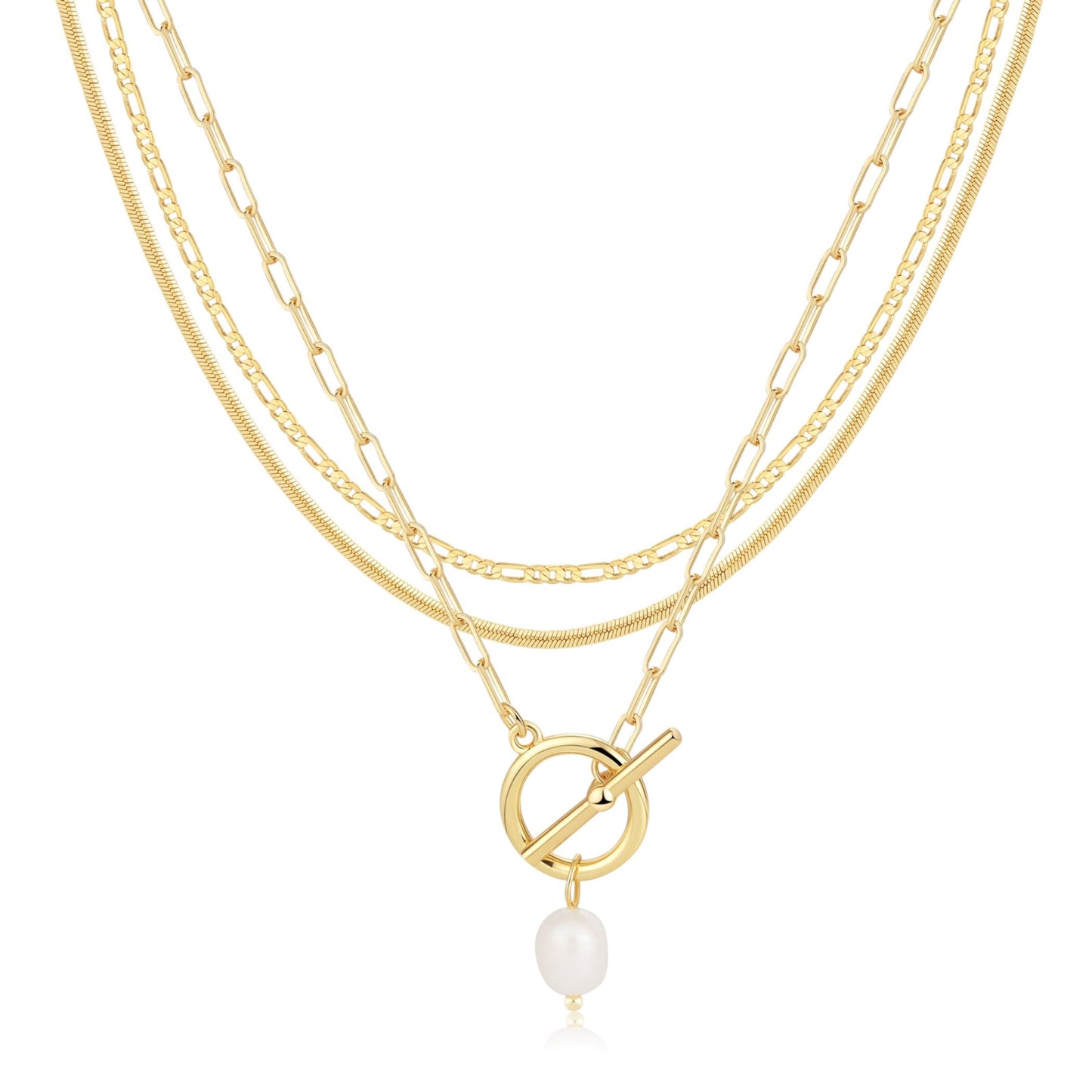MFRYK Gold Necklaces Stack For Women,14K Gold Plated Simple Layered Choker Necklaces,Stackable Multilayer Gold Small Square Pendant Box Paperclip Chain Layered Necklaces Set Jewelry Gift for Women
