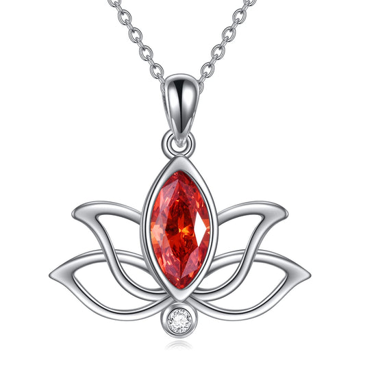 YFN Lotus Necklace Sterling Silver July Birthstone Pendant Created Ruby Jewelry Gifts for Women (Jul)