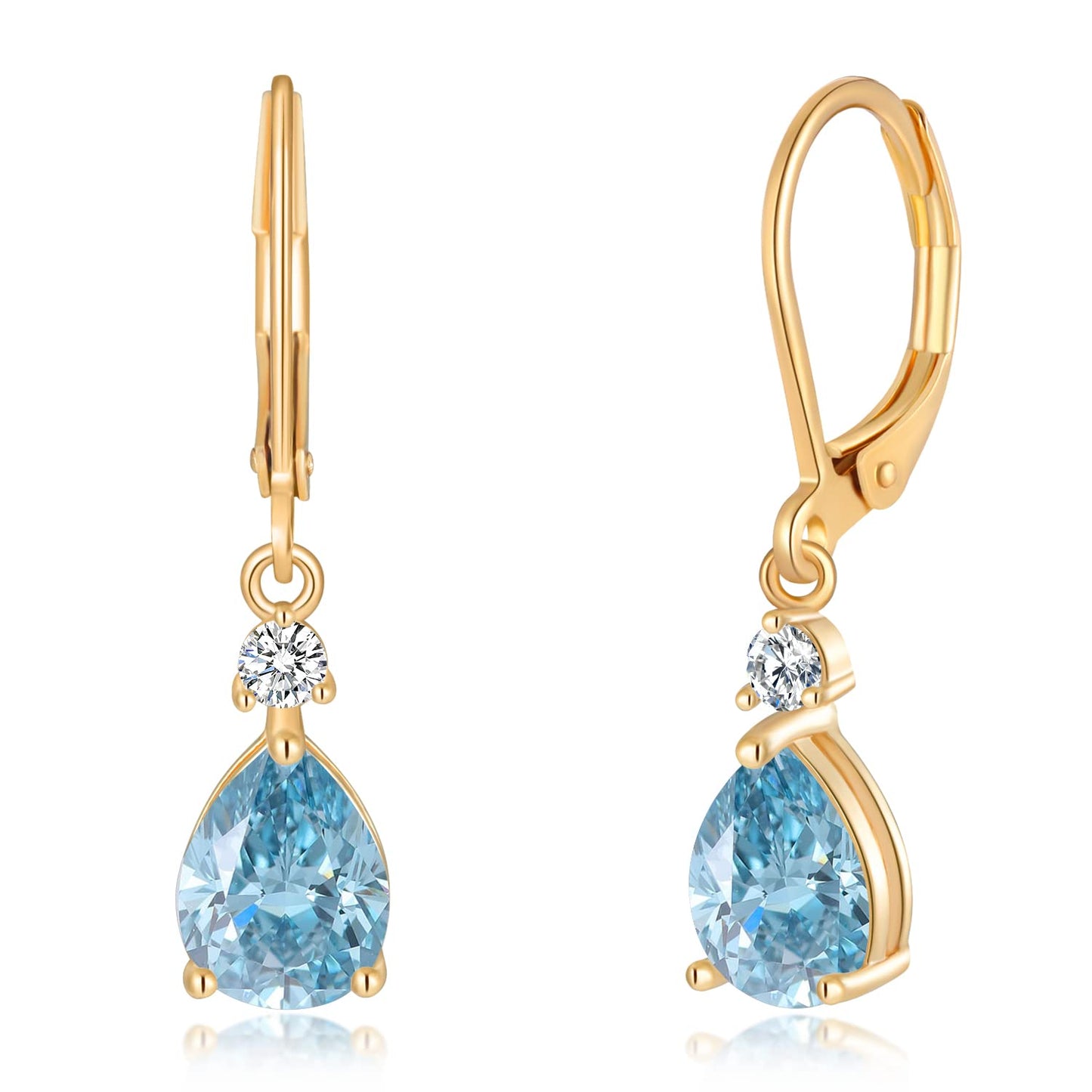 CiNily Leverback Dangle Earrings for Women 14K Gold Plated Drop Earrings Blue Cubic Zircon Fashion Teardrop Hoop Earrings Hypoallergenic Mothers Day Jewelry
