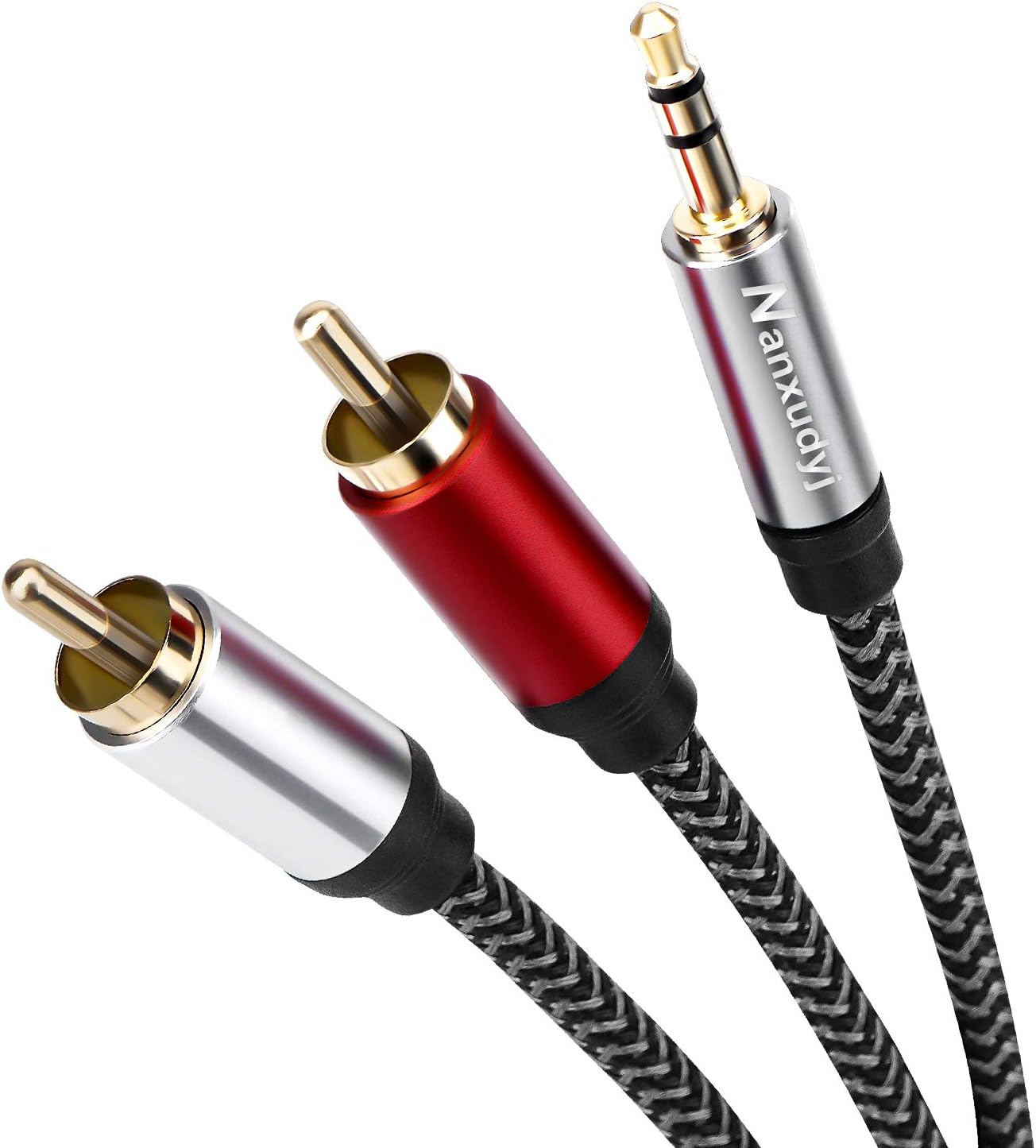 Nanxudyj 3.5mm 2RCA 50ft,Nylon-Braided 3.5mm 2RCA MP3 2RCA to Audio Cable AUX to Audio Cable for Stereo Receiver