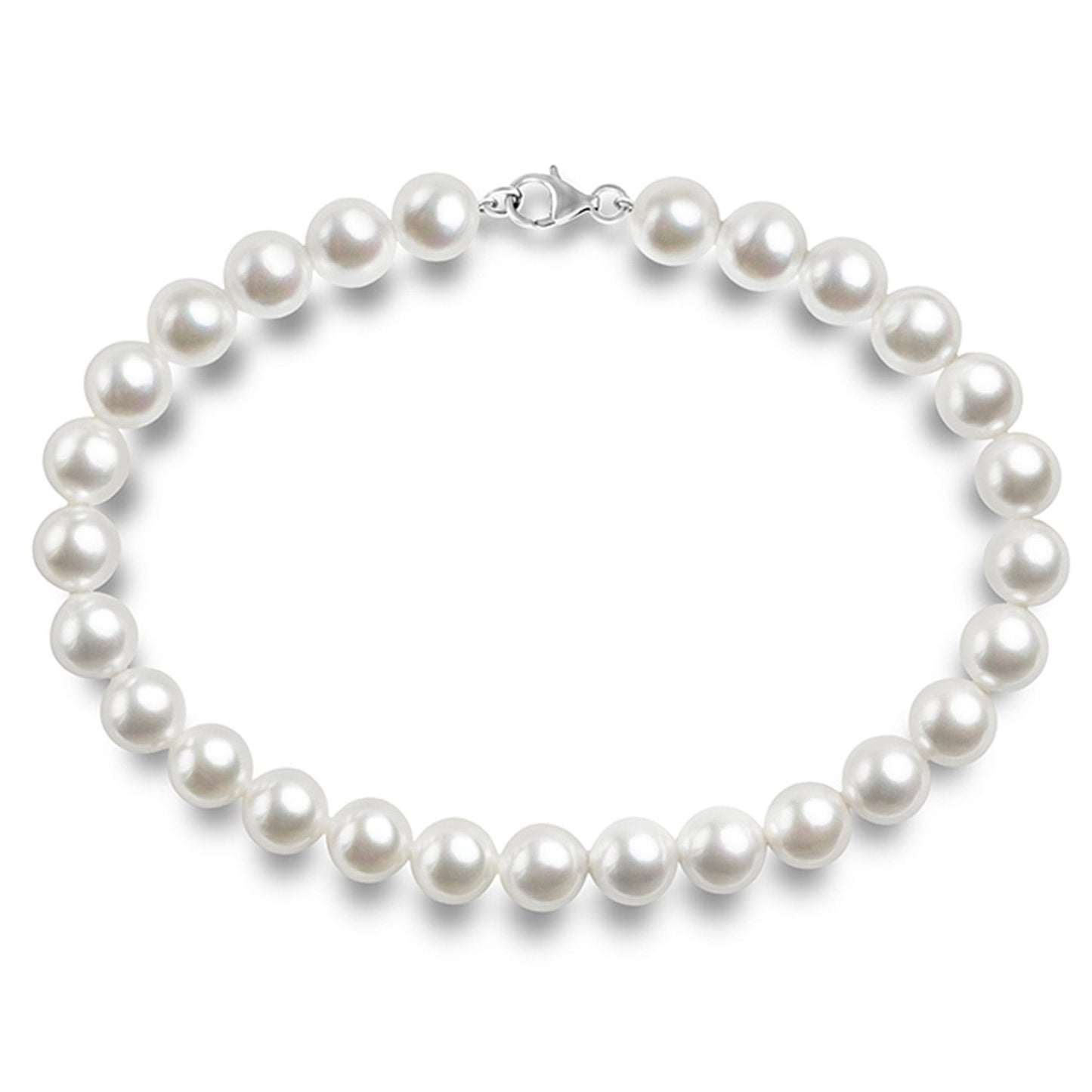 PAVOI 925 Sterling Silver Round White Simulated Shell Pearl Necklace Strand | Pearl Choker Necklace | Jewelry for Women - 16" Length (10mm)