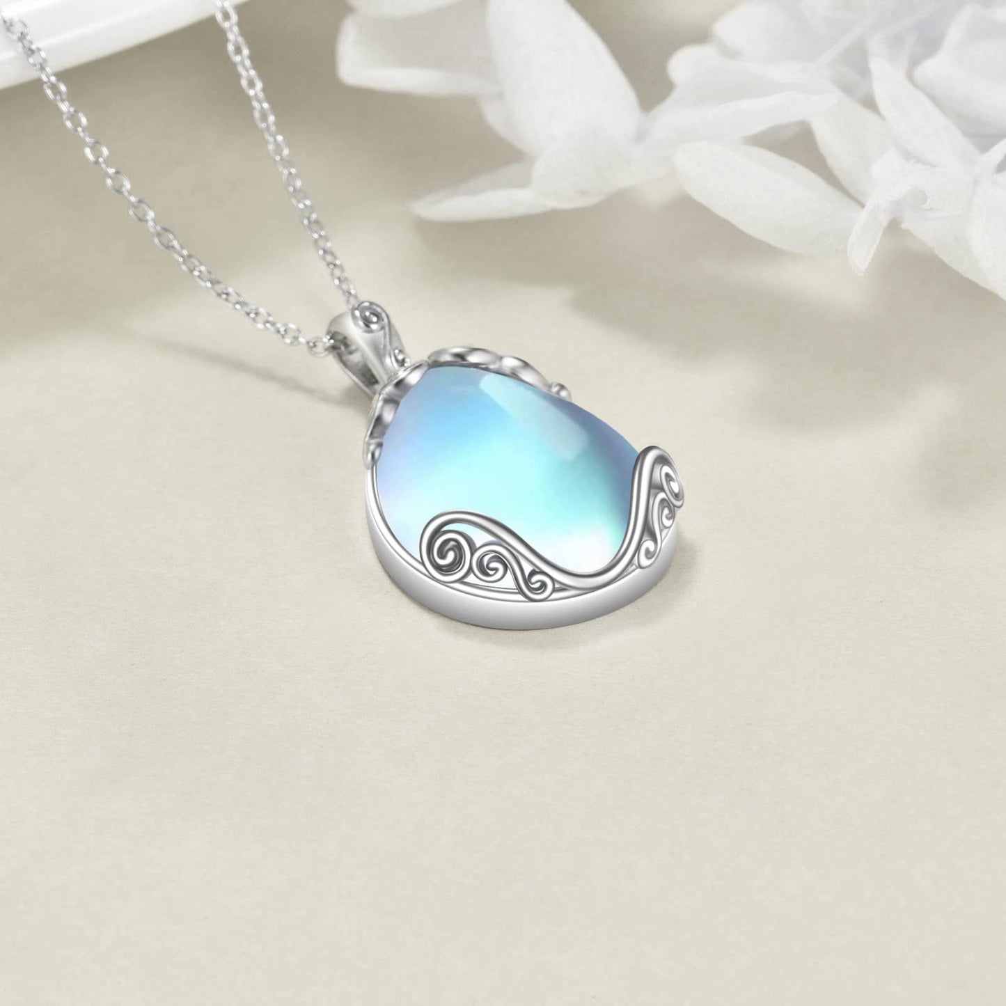 YAFEINI 925 Sterling Silver Moonstone Necklace Filigree Teardrop Pendant Necklace Jewelry Gift for Women (K-Filigree moonstone necklace)