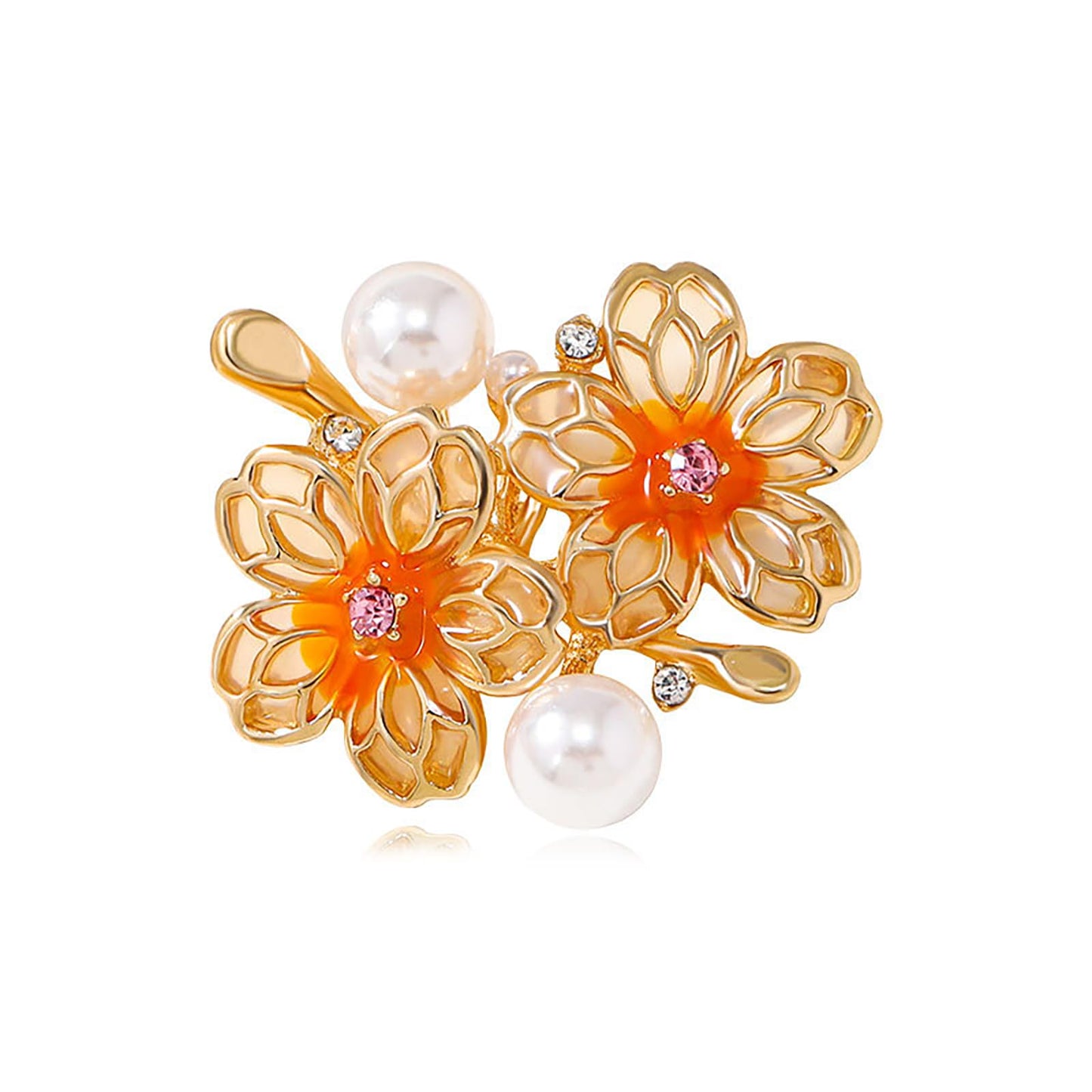 Plum Blossom Brooch for Women Pearl Enamel Plum Blossom Brooch Pin Gold Plate Floral Lapel Pin Dress Corsage Accessories for Women Bridal Wedding Anniversary Jewelry Gifts