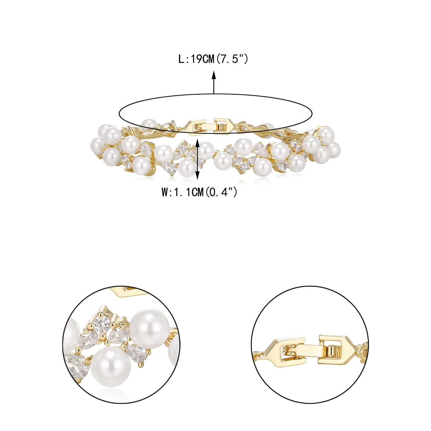 EVER FAITH Gorgeous Cubic Zirconia Wedding Jewelry Bracelet for Bride Bridesmaid, Elegant White Simulated Pearl Teardrop Tennis Bracelets Gift for Women Clear Gold-Plated-Brass