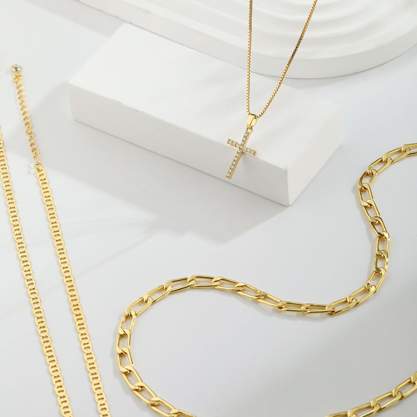 Nancomy Layered Gold Cross Necklaces for Women, Stack Stackable 14K Gold Plated CZ Cubic Zirconia Pendant Necklace Set Dainty Choker Layering Necklaces for Women Faith Jewelry Religious Gift