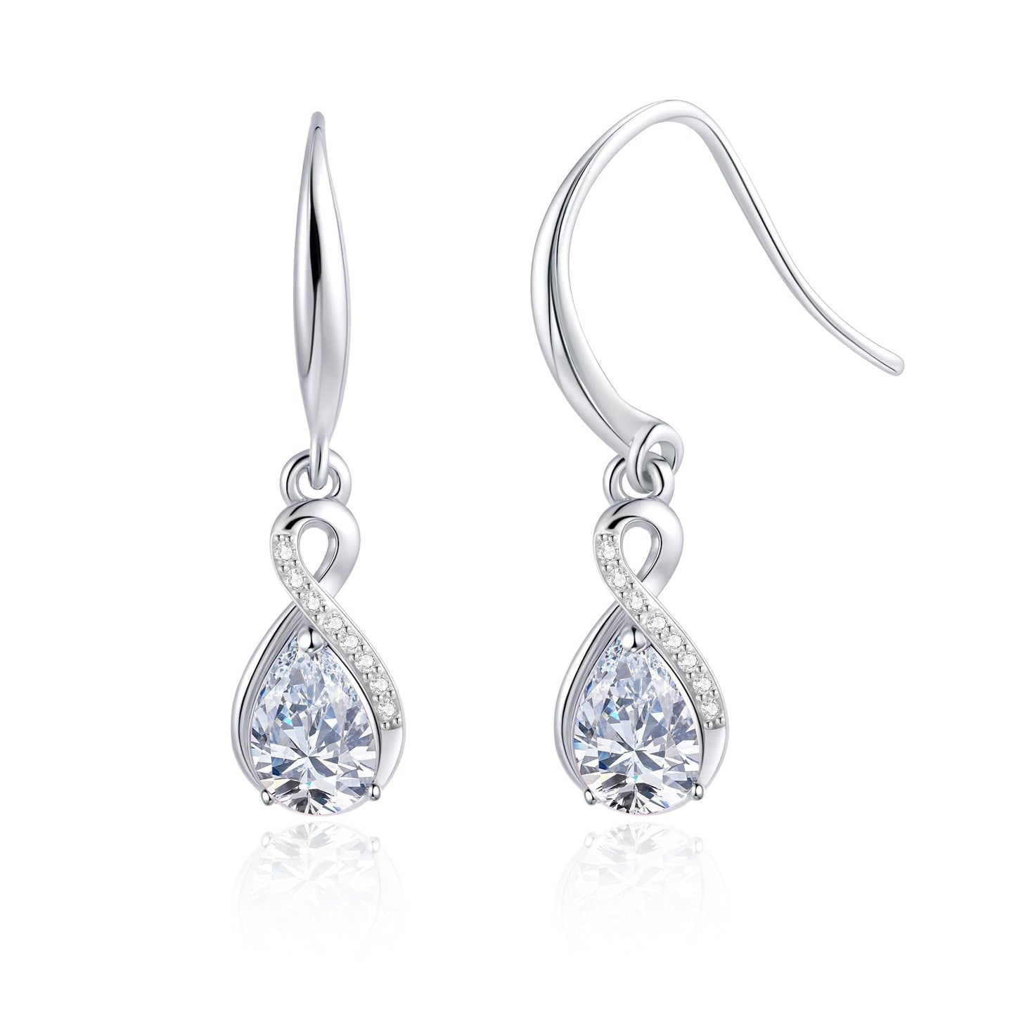 Infinity Birthstone Earrings 18K White Gold Plated 925 Sterling Silver Teardrop Infinity Drop Dangle Earrings April Birthstone Jewelry Birthday Gifts for Women Her Mother Wife