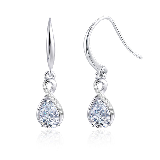 Infinity Birthstone Earrings 18K White Gold Plated 925 Sterling Silver Teardrop Infinity Drop Dangle Earrings April Birthstone Jewelry Birthday Gifts for Women Her Mother Wife