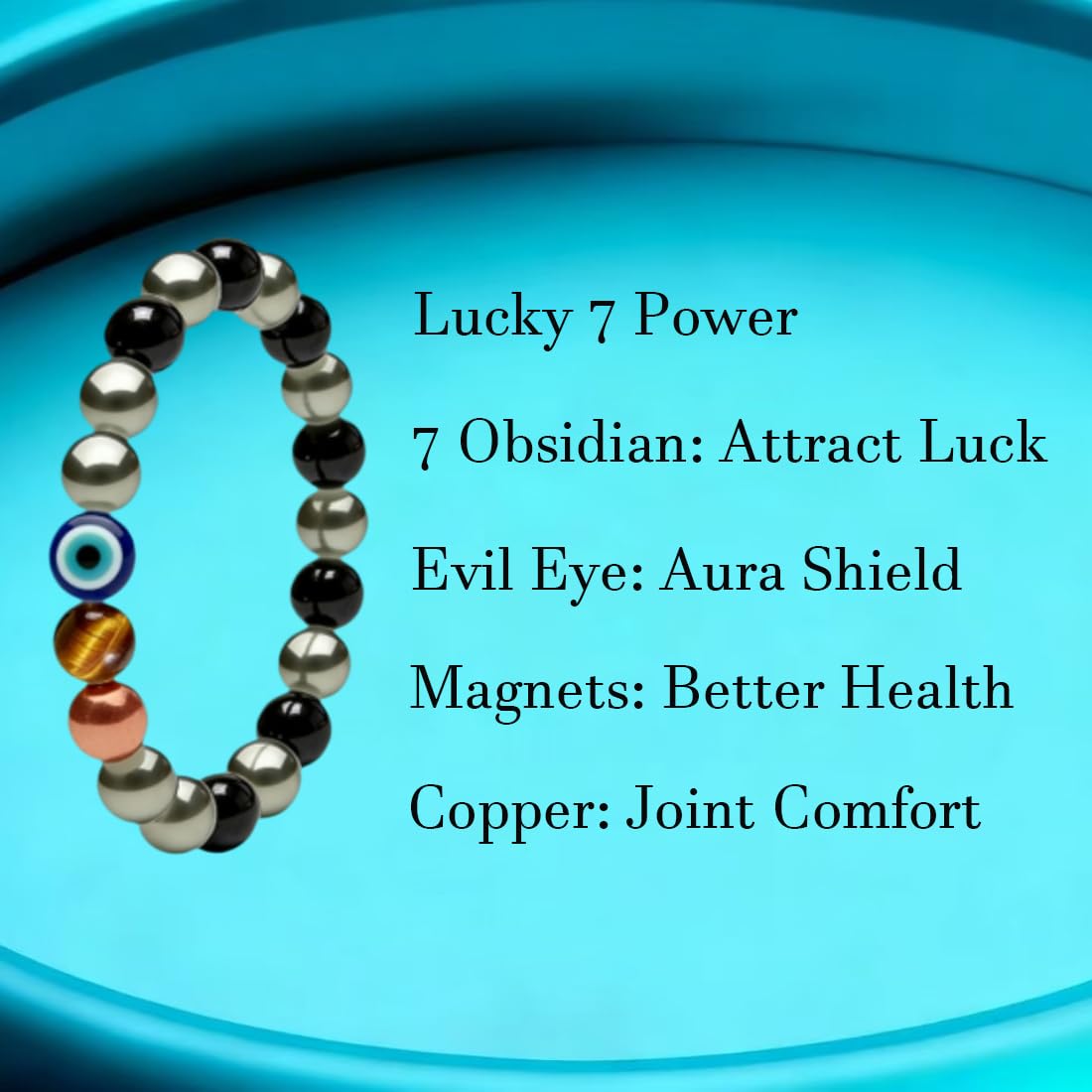 Drkao Unique Original Design Magnetic Therapy Bracelet for Men, Lucky 7 Power Healing Obsidian & Tiger's Eye Crystals, Real Copper Beads for Joint Comfort, Evil Eye 5-Fold Shield Energy Magnetic Jewelry For Mother