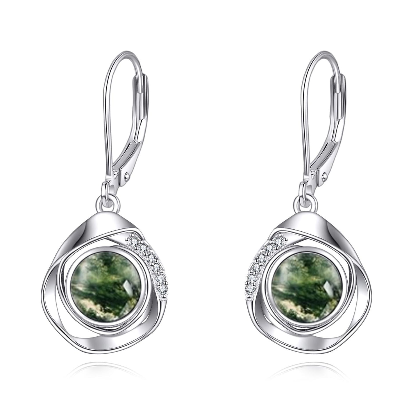 925 Sterling Silver Moss Agate Leverback Earrings Dangle Drop Jewelry Gifts for Women (Moss Agate)