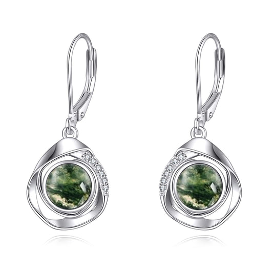925 Sterling Silver Moss Agate Leverback Earrings Dangle Drop Jewelry Gifts for Women (Moss Agate)