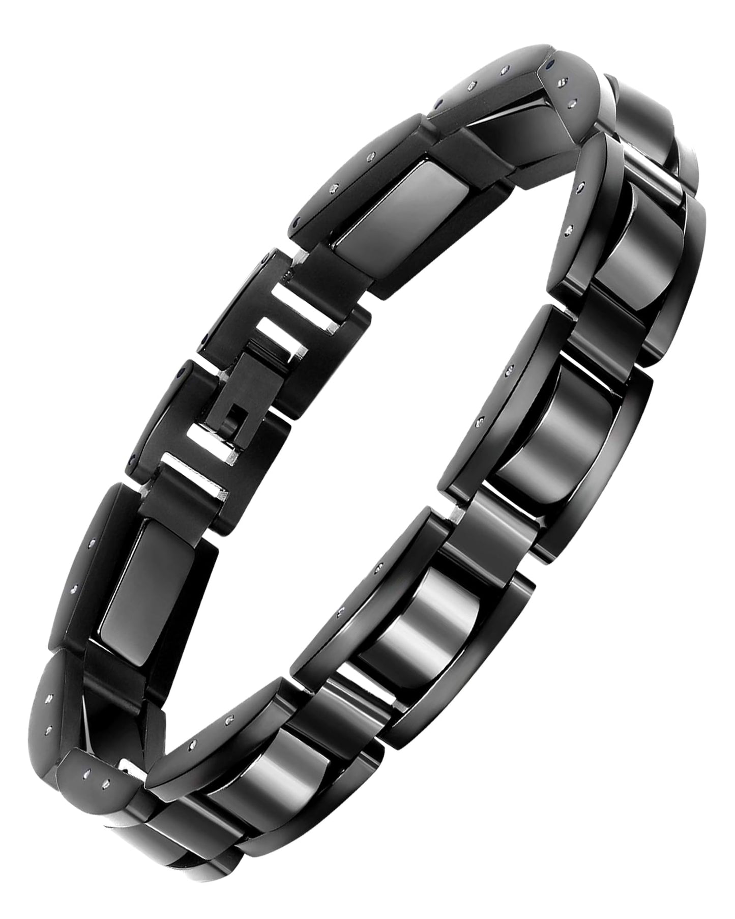Feraco Mens Magnetic Bracelets, Classic Balck Titanium Stainless Steel Bracelets with Natural Hematite Magnet Stones,Men's Jewelry Gifts,8.66 inch