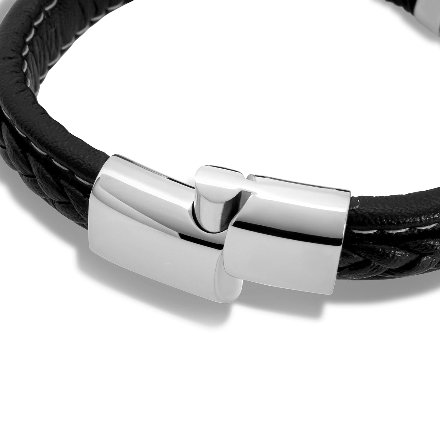 SERASAR Mens Leather Bracelet 17cm Silver Presents Men Gift Box Cowhide Braided Magnetic Clasp Multi Layer Wrap Rope Mans Male Bracelets Band Jewelry Magnet Accessories