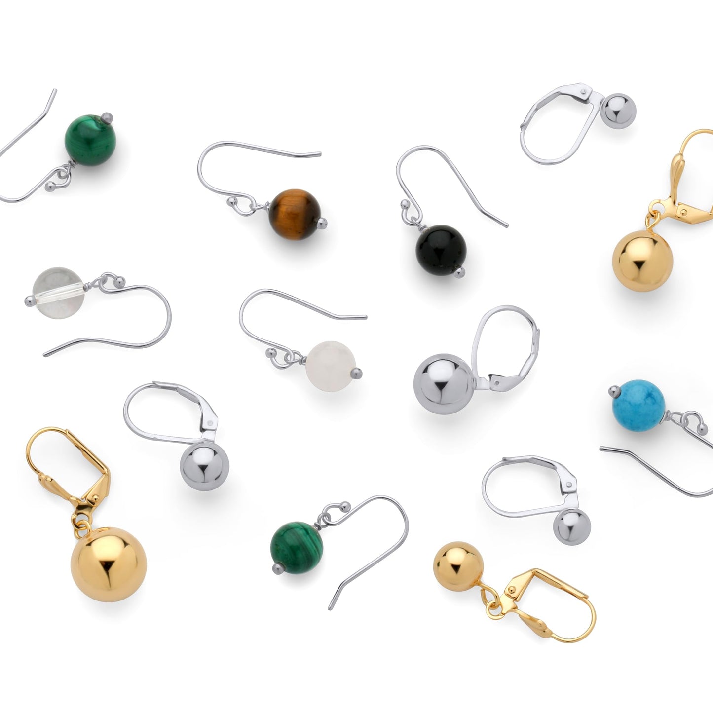 Bling Jewelry .925 Sterling Silver Green Malachite & Navy Blue Lapis Lazuli Bead 8mm Dangle Ball Drop Earrings For Women French Fish Hook Wire (Set of 2)