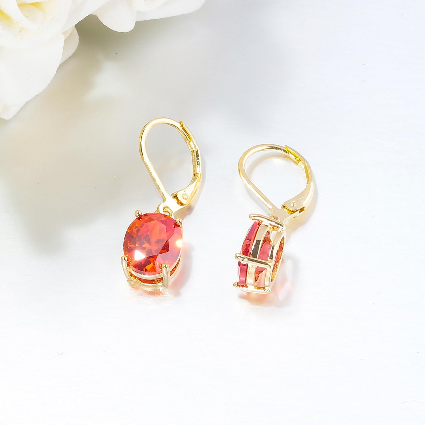 CiNily Cut-Oval Leverback Dangle Earrings for Women Orange Cubic Zircon 14K Gold Plated Hypoallergenic Hanging Earrings Lightweight Drop Earrings Fall Earrings