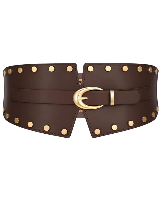 JKEEMI Women Wide Elastic Belt Studded Rivets Stylish Waist Cinch Belt for Dresses Coat