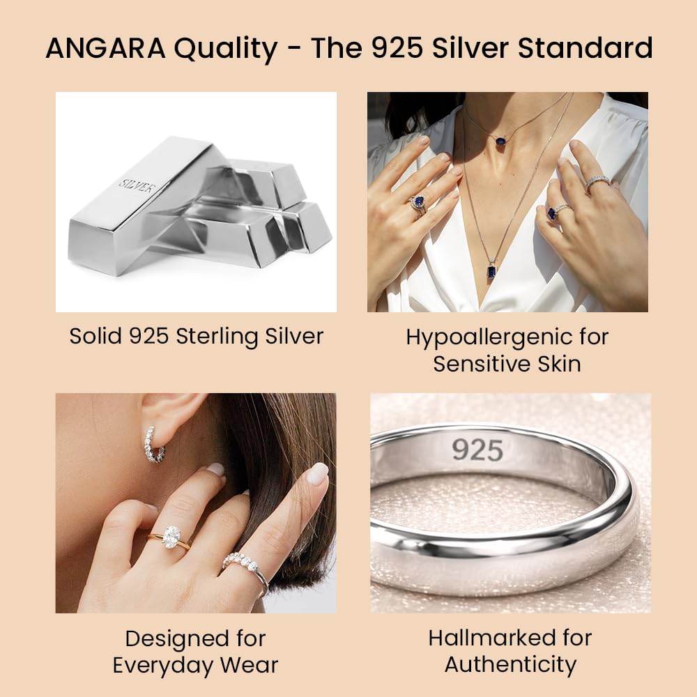 Angara Natural Blue Sapphire Solitaire Pendant for Women | Prong-Set Blue Sapphire Teardrop V-Bale Pendant with Diamond in Sterling Silver | September Birthday, Gemstone Jewelry Gift | AAA | 6x4mm