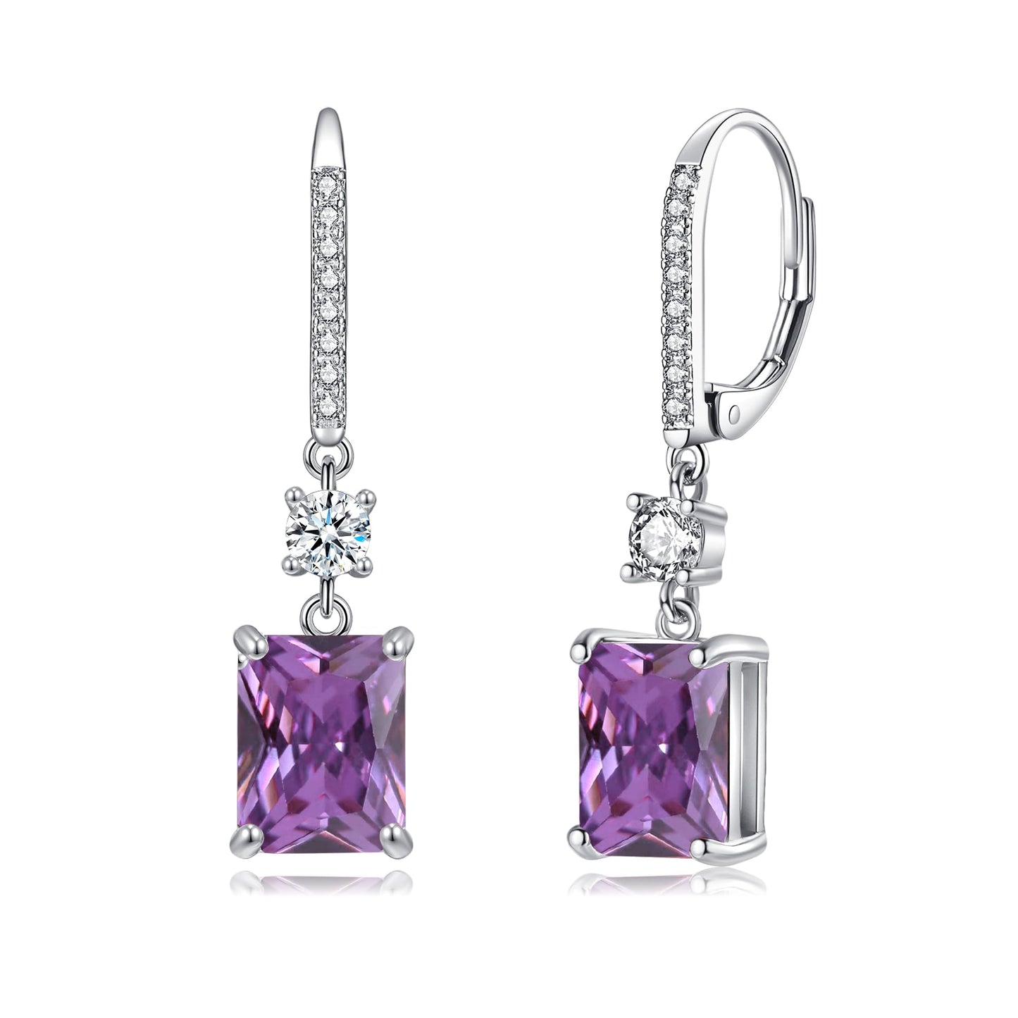 CiNily Rectangular-cut Drop Dangle Earrings Hypoallergenic, 14K White Gold Plated Purple Cubic Zircon Earrings Diamond Dangle Earrings Jewelry Wedding