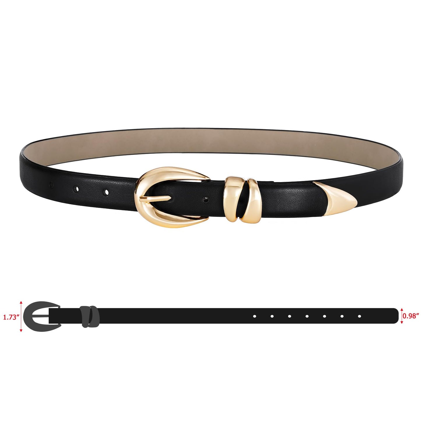 IDUNNVERVE Belts for Women with Gold Buckle – Adjustable Black leather Belt for Jeans, Dress, Pants