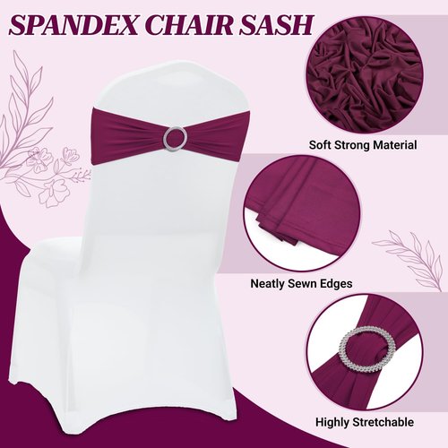 MDS Spandex Chair Sashes - Universal Fit Elastic Stretch Ties with Buckle Slider Bow | Pack of 250 - Eggplant