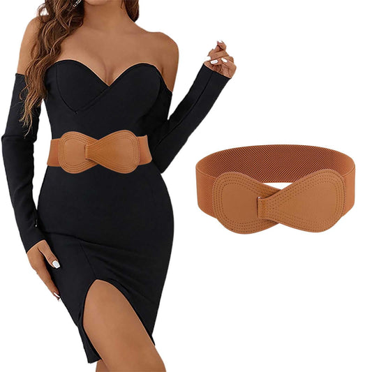 Tgirls Women Elastic Belt Wide Waist Belts for Dresses 8-shaped Interlock Buckle Belt Vintage Stretchy Dress Belt (Brown, Fit waist size:24''-30'')