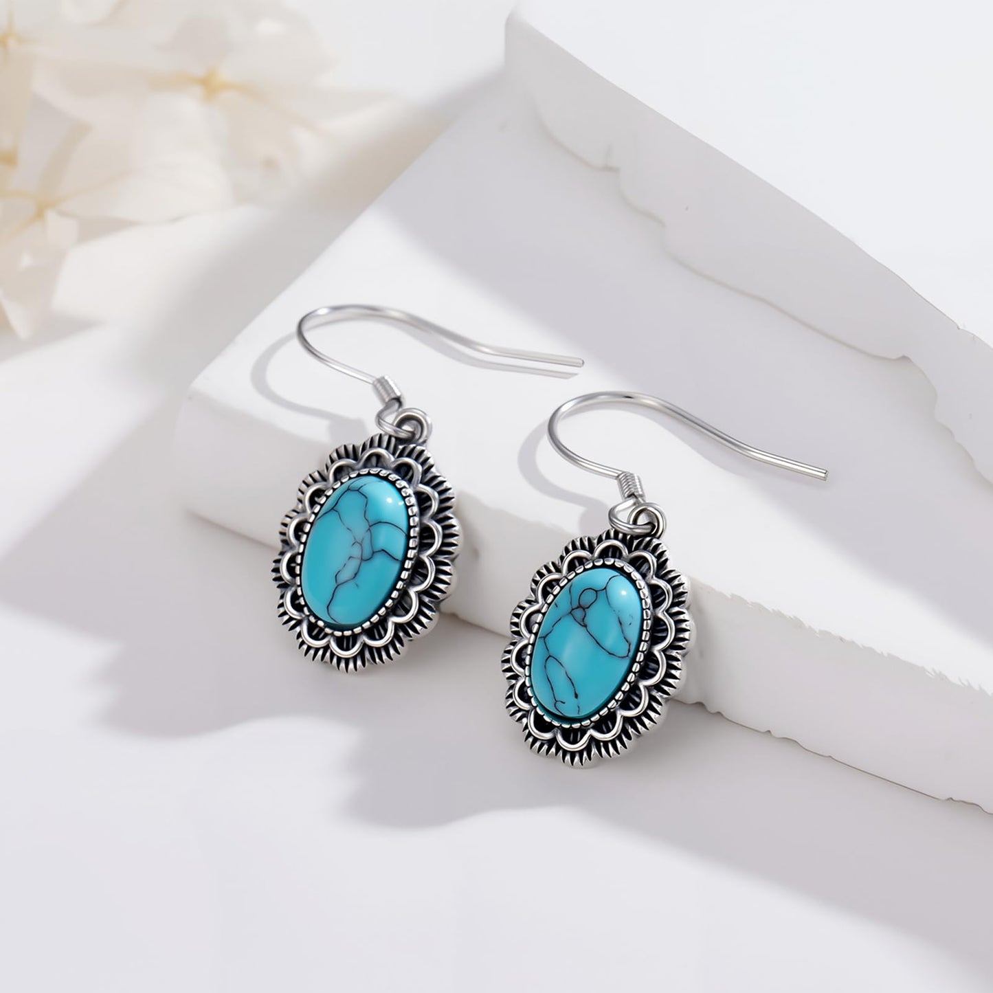 KoyeKei Concho Western Earrings for Women 925 Sterling Silver Turquoise Country Dangle Drop Earrings Vintage Boho Jewelry Country Concert Gifts for Cowgirl Cowboy