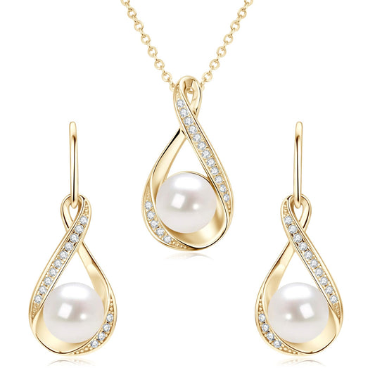 DENGGUANG Sterling Silver Pearl Jewelry Set with Moissanite, Real Freshwater Pearl Earrings Necklace for Women, Wedding Jewelry for Brides Bridesmaid, Mother's Day