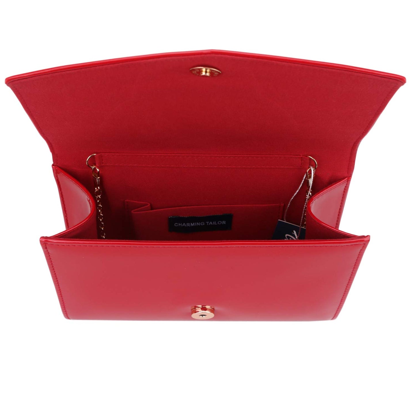 CHARMING TAILOR Patent Leather Flap Clutch for Women Classic Elegant Evening Bag Chic Dress Purse (Red)