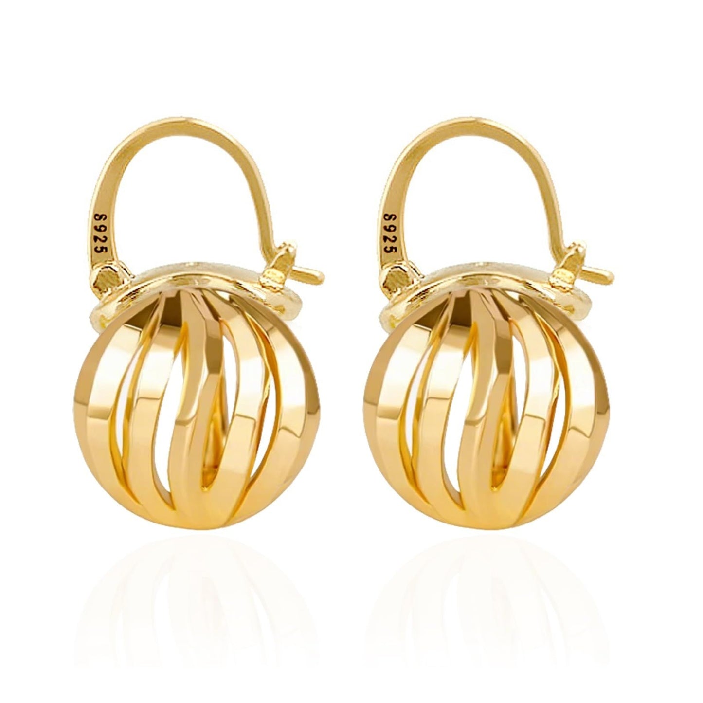 OwMell Elegant 925 Sterling Silver Pearl Drop Earrings Dangle Stud Silver Plated Earrings for Women Large Size 12mm - Hollowed Ball Gold